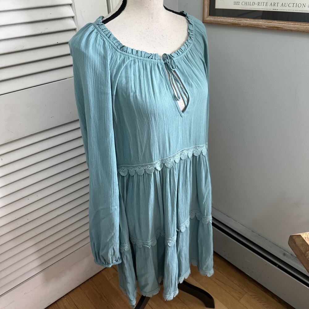Eberjey Dress Medium Blue Sofia Mini Dress Dainty Tiered Shift Peasant Boho Chic - Picture 3 of 10